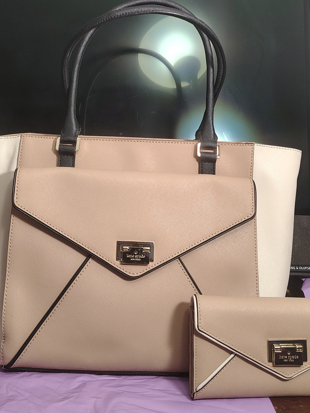 kate spade Large  Beige 2 Piece Tote and Wallet Set